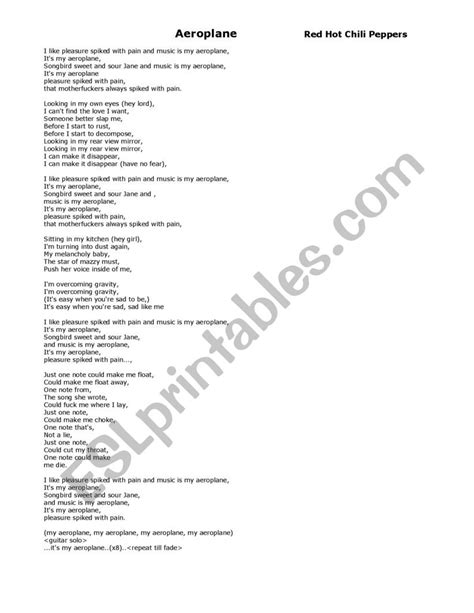 Aeroplane lyrics by Red Hot Chili Peppers .